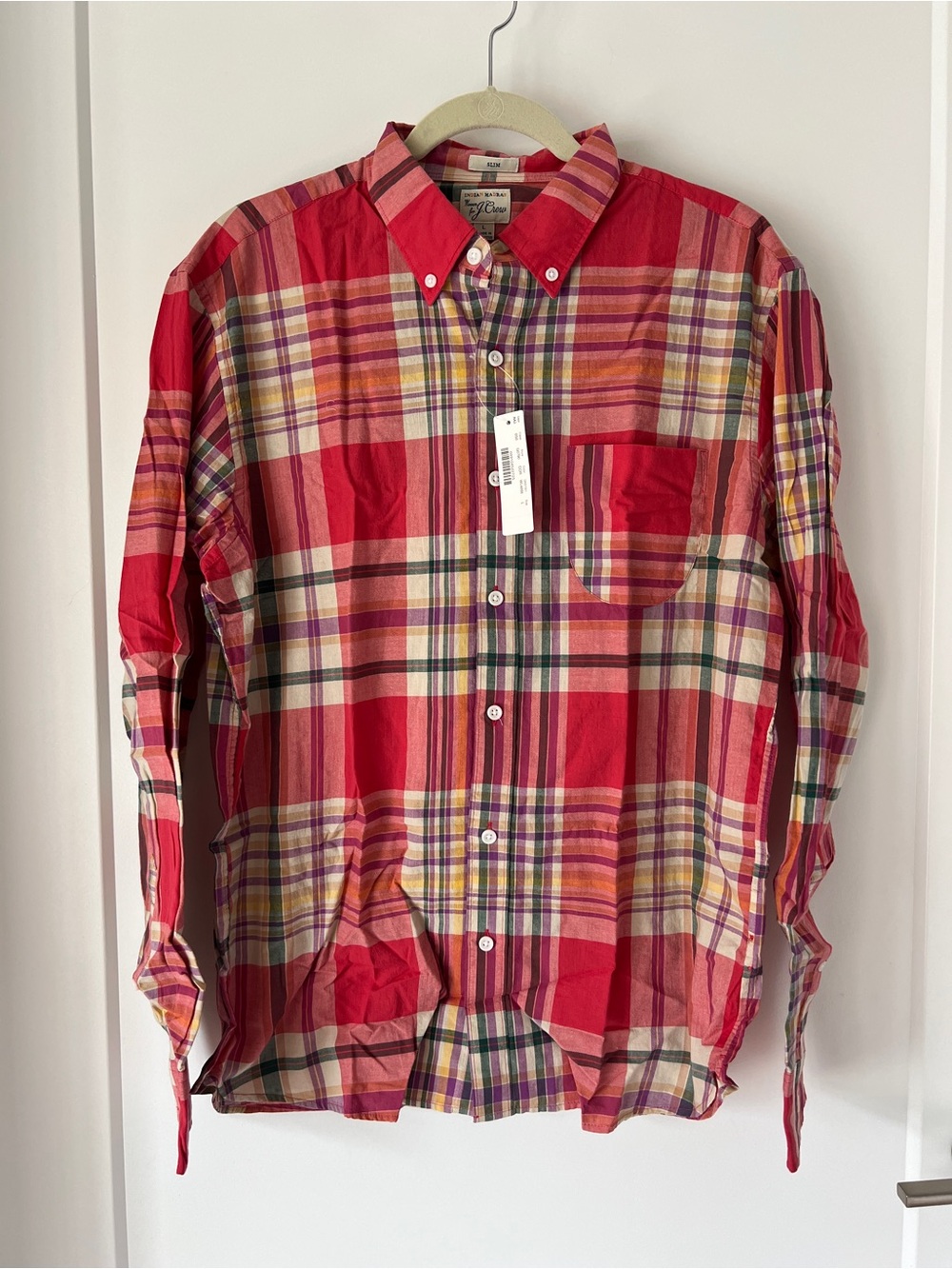 J. Crew Red Plaid Button-Down Shirt - Madras Hamden Slim Cut - NWT!